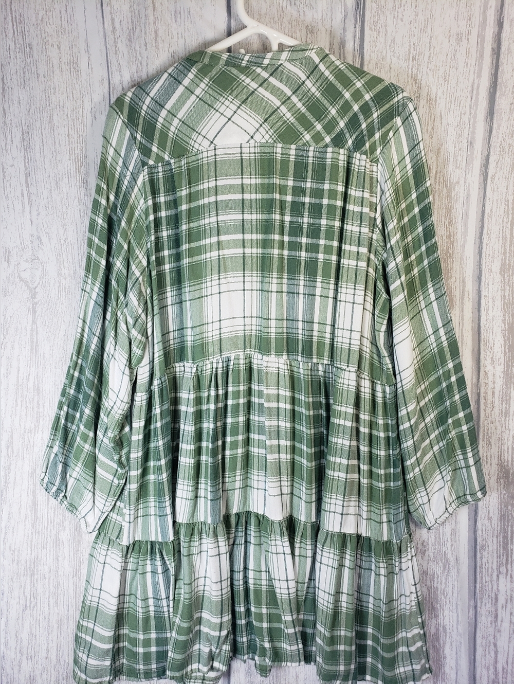 Tantrums 3/4 Sleeve Tiered tunic dress Kelly Green & Cream plaid 2X Cottagecorel - Picture 2 of 9